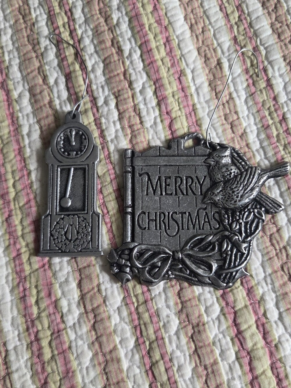 Vintage Pewter ‘Merry Christmas’ Holiday Ornaments - Set of 2